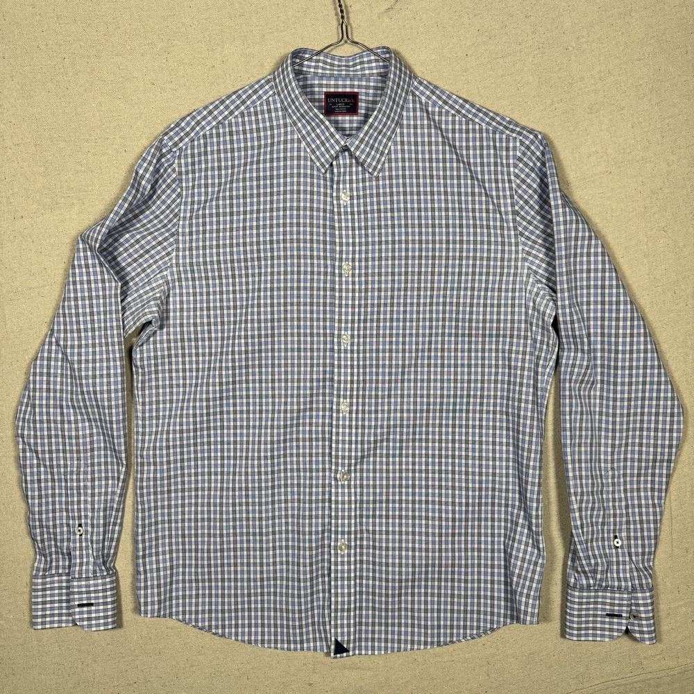UNTUCKit Durif WF Slim Fit Blue Check Long Sleeve Button Up Shirt Men's Large
